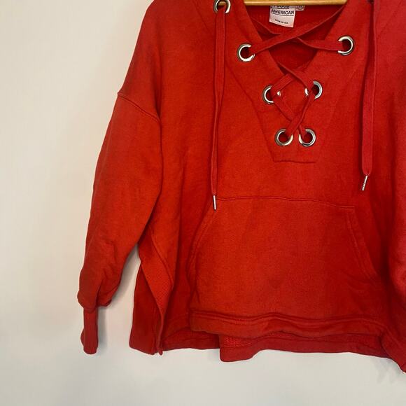 Good American Womens Red Boxy Oversized Hooded Sweatshirt Size Medium Large - Picture 3 of 16
